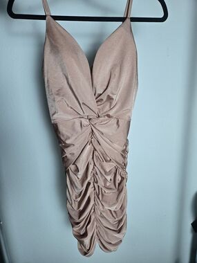 Ruched Satin Mini Dress in Blush